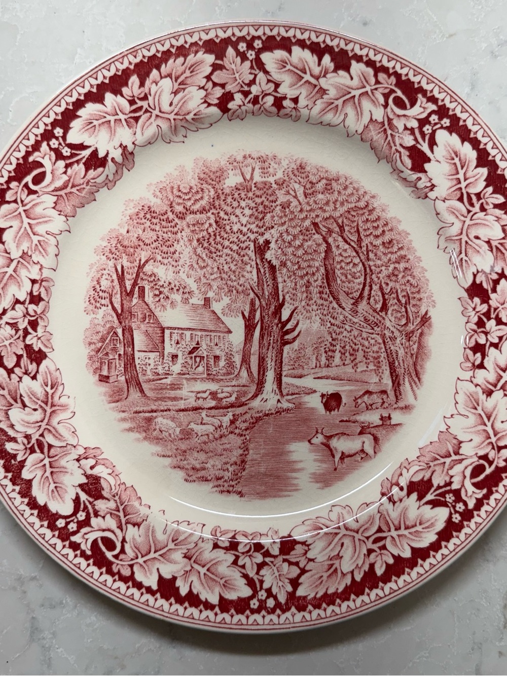 Vintage Homer Laughlin Red Transferware Currier & Ives “Home Sweet Home” Plate - Picture 1 of 4